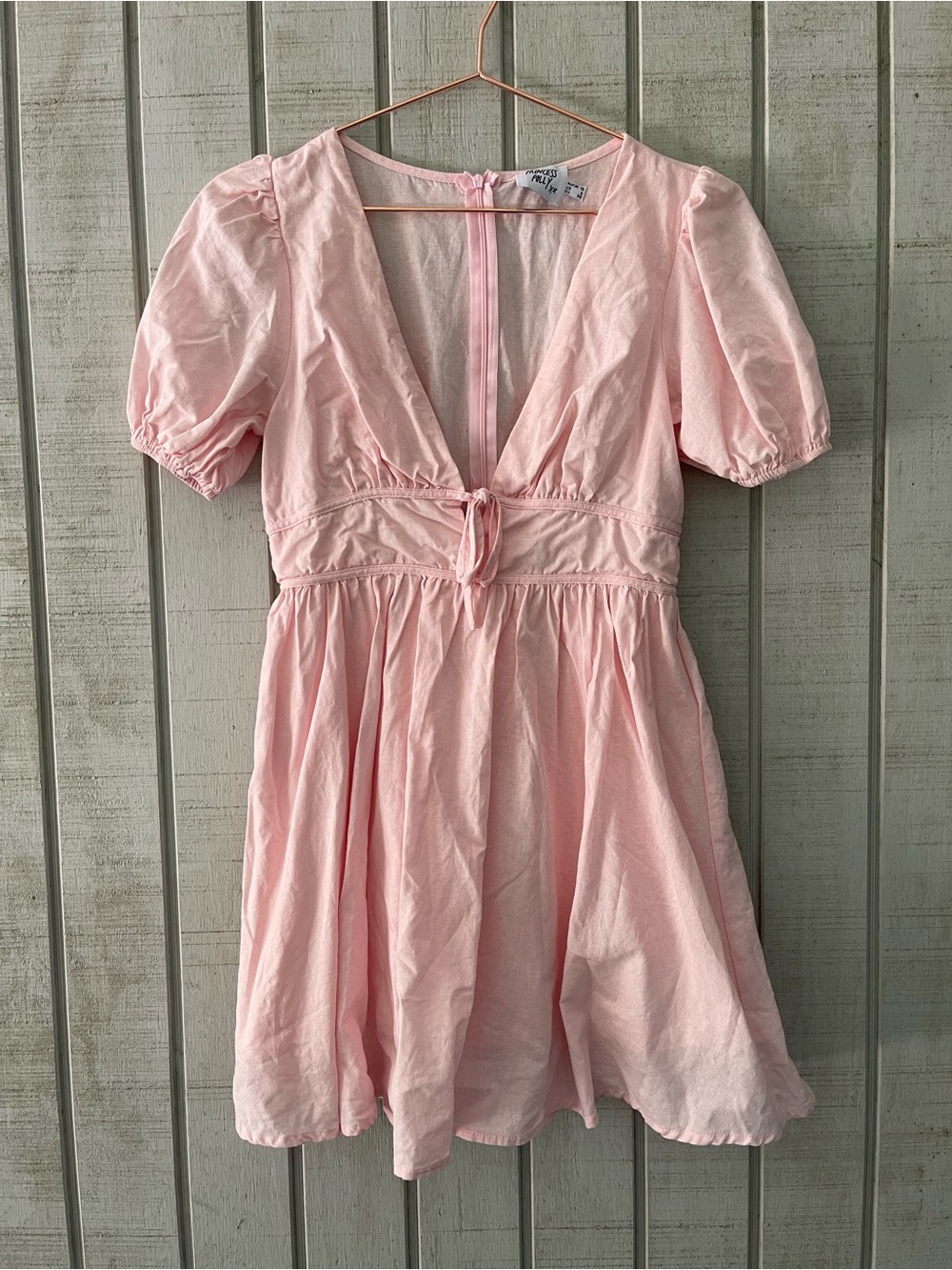 Princess Polly Light Pink Puff Sleeve Tie Front Mini Dress Size 6